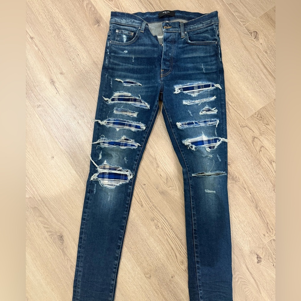 AMIRI Dark Blue Distressed Jeans